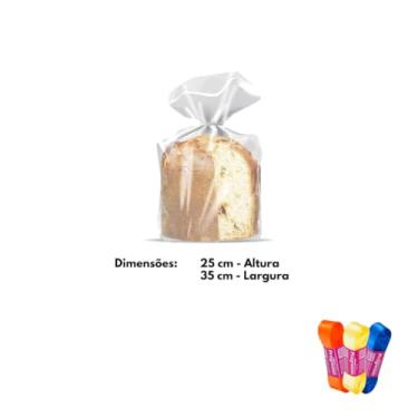 Imagem de Kit Saco Panetone 25x35cm 500g Com 10 Unidades E Fita Cetim Impressa 22mmx10m