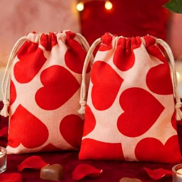 Imagem de 1 bolsa de presente de coração fofo com cordão de musselina de veludo cotelê de amor para dia dos namorados para casamento, faça você mesmo, lembrancinhas de festa (15 x 14 cm)