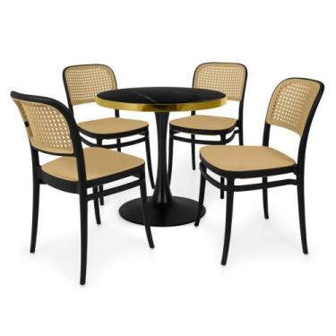 Imagem de Conjunto Mesa de Jantar Redonda Majestic 70cm Preta com 4 Cadeiras Rom