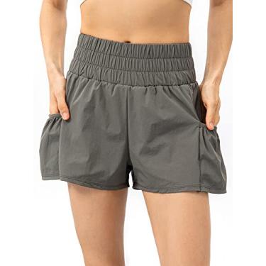 Imagem de CIADAZ Shorts de corrida feminino 2 em 1 com bolsos cós largo cobertura camada forro shorts esportivos para treino de fitness ciclismo academia atlética casa roupas esportivas 1 peça