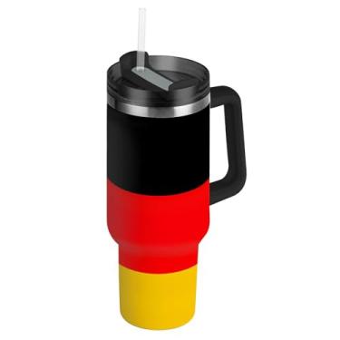 Imagem de Joisal Copos com bandeira da Alemanha com tampa e canudos, garrafa de água de aço inoxidável, isolada, copo de 1,134 g com alça, garrafa de água grande, cabe no copo do carro