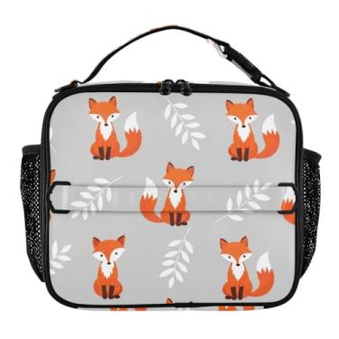 Imagem de Joisal Lancheira fofa laranja raposas cinza meninas mulheres lancheira crianças homens lancheira para trabalho lancheira térmica com alça de ombro ajustável