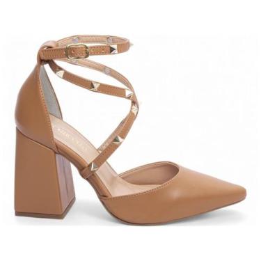 Imagem de Sapato Scarpin Salto Alto Caramelo Apliques Abs Cor Dourado - Torricel