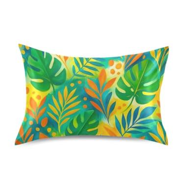 Imagem de Fronhas refrescantes floral arte fofa padrão queen king fronha de cetim cama decoração queen size 76.2 cm x 50.8 cm folha colorida verde laranja