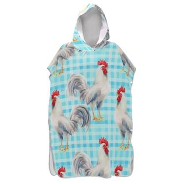 Imagem de Galo branco listrado azul poncho de surfe trocador para toalha de banho com capuz Adul bonito ponchos de praia plus size para homens