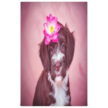 Imagem de Joisal Toalhas de prato impressas para decoração de cozinha fofo filhote de cachorro flor rosa toalha de chá panos de prato fofos panos absorventes 45 x 71 cm, 1 pacote