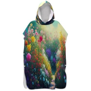 Imagem de Joisal Poncho de surfe trocador de roupão para adultos toalha de banho com capuz plus size ponchos de praia para homens flores coloridas vibrantes florais