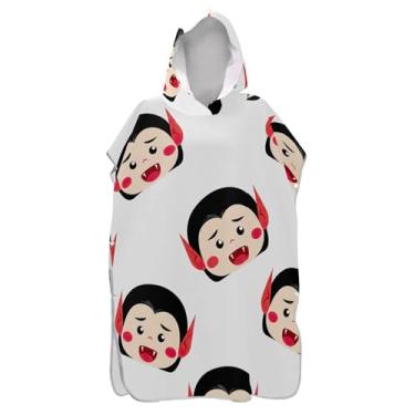 Imagem de TSENQUE Poncho de surfe trocador de roupão adulto praia moletom toalha natação unissex adulto poncho com capuz rostos de vampiro fofos branco