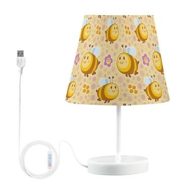 Imagem de Joisal Candeeiro de mesa regulável de flores de abelha, luminárias de leitura para cama com abajur pequeno abajur de cabeceira