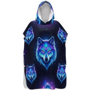 Imagem de Joisal Galaxy Neon Lobo Trocador para Adultos Poncho de Surf Ponchos Femininos Vestíveis com Capuz Toalha de Natação