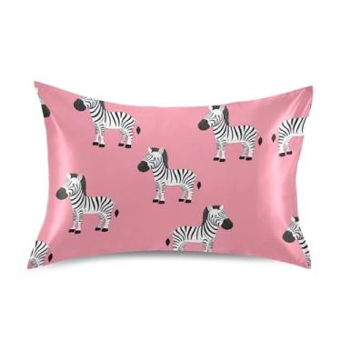 Imagem de Fronhas refrescantes estampa floral fofa padrão Queen King Size travesseiros de cetim decoração de casa tamanho queen 76.2 cm x 50.8 cm linda zebras impressão rosa