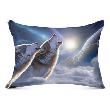 Imagem de White Wolves Animal Cloud Fronha decorativa branca com zíper Queen King Size Fronhas fofas macias para cama, tamanho king, 50,8 cm x 101,6 cm
