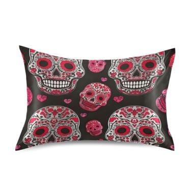 Imagem de Travesseiros King Queen Standard Slips Sugar Skull Colors Red Black Satin Pillow Cute Pattern Cooling Soft Pillow slip for Bed King Size 101.6 cm x 50.8 cm