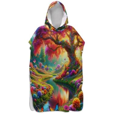 Imagem de Joisal Roupão absorvente para adultos, poncho de surfe, praia, moletom com capuz, toalha de natação, flores coloridas e brilhantes, poncho masculino com capuz