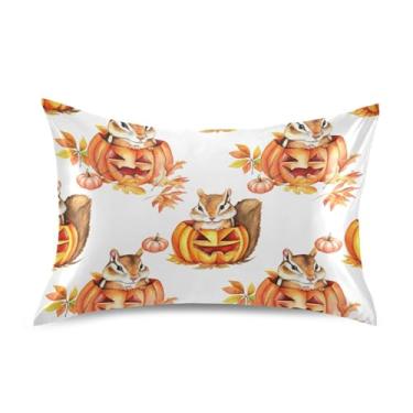 Imagem de Lindas abóboras laranja padrão Queen King fronhas de cetim para resfriamento de cabelo para cama de casa sofá king size 101,6 cm x 50,8 cm