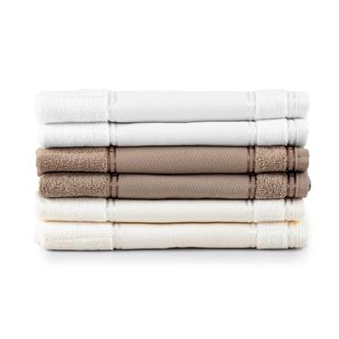 Imagem de Bellarte Social Kit 6 Toalhas de Lavabo, 100% Algodão, 30x50cm, 420g/m², Corpo Canelado com Barra Lisa 12cm para Bordado (Avelã, Branco e Nude)