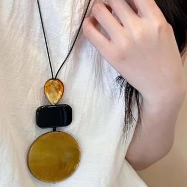 Imagem de Colar longo com pingente boêmio Peraca Cris, colar de formato geométrico de resina, joia boho para mulheres, acessórios de vestidos boho, Medium, Latão, Sem Pedra Preciosa