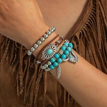 Imagem de Pulseiras ocidentais femininas turquesa boho com contas country show traje cowboy chique joias presentes de amizade para mulheres presentes de Natal Dia dos Namorados, Medium, Latão, Sem Pedra
