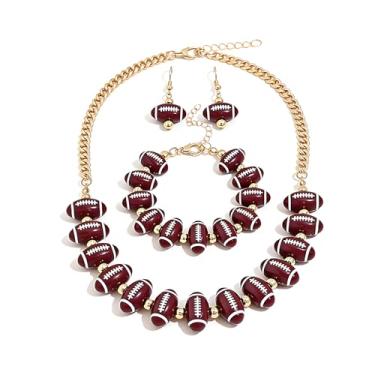 Imagem de MALOYANVE Conjunto de brincos de futebol e pulseiras para mulheres gargantilha de futebol com contas colar de corrente de elos em camadas acessórios de equipe esportiva joias presentes de festa