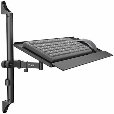 Imagem de VIVO Suporte de parede para teclado e mouse de 66 cm com almofada de pulso, inclinação e rotação, acessório de estação de trabalho em pé para digitação ergonômica, preto, montagem-WALLKB