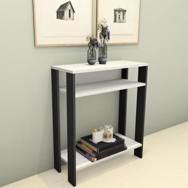 Imagem de Mesinha Aparador Moderna em MDF – Mesa de Apoio Estreita para Sala, Quarto e Escritório (PRETO E BRANCO)