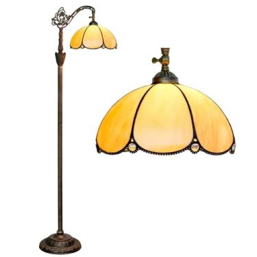 Imagem de Luminária de chão estilo Tiffany com vitral em arco, 30x45x160 cm, haste flexível ajustável, luminária de canto para leitura, decoração para quarto e sala de estar, amarela.