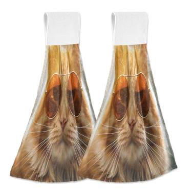 Imagem de Joitme Toalhas de mão penduradas para gatos laranja fofas com laço pacote com 2, panos de prato de lã coral absorvente para cozinha e banheiro com fita mágica para pia de bar de forno