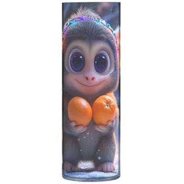 Imagem de Macaco fofo usando vasos de flores decorativos de inverno cilíndrico personalizado vaso grande de plástico bonito decorações de outono para casa, 30 cm x 9,9 cm