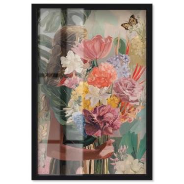 Imagem de Woman Basked in Flowers II Shadowbox Print Floral Glam Wall Art por Art Remedy, moldura preta, 28 x 40 cm
