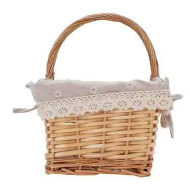 Imagem de Zyyini Cesta de Vime Vintage Tecida à Mão Artesanato Requintado Capacidade Espaçosa para Alimentos e Vinhos Cesta de Piquenique Com Detalhes de Renda Adequada para Piquenique, Caminhadas (Margarida)