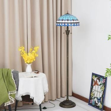 Imagem de Luminária de chão Tiffany, com cúpula de vitral, estilo vintage, dupla, para sala de estar, quarto e escritório, iluminação brilhante, decoração rústica de canto em bronze, estilo mediterrân