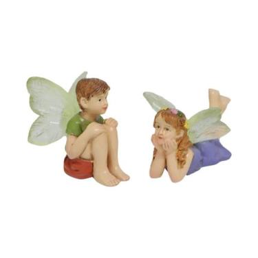 Imagem de Conjunto De Estátuas De Menino E Menina Fada Em Resina Para Jardim De 