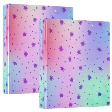 Imagem de Fichários de 3 anéis de 3 anéis gradiente pastel macio com estrelas roxas para 200 folhas, pasta de portfólio com estampa animal, fichário de apresentação de anel redondo, 31,5 x 27 x 6 cm, pacote com