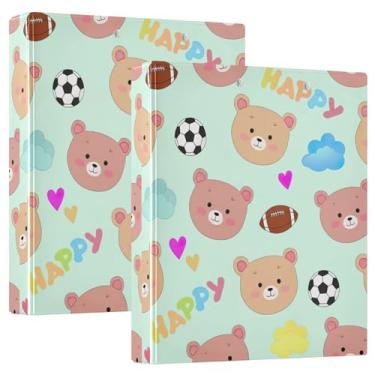 Imagem de Fichários personalizados com rostos de urso fofos de 3,8 cm, 3 anéis, 200 folhas, pastas de portfólio, impressão, anel redondo, fichário de escritório, 31,5 x 27 x 6 cm, 1 pacote