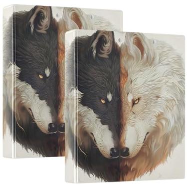 Imagem de Fichários personalizados de 3 anéis para casais de lobos pretos e brancos de 3 polegadas com 200 folhas, fichário fofo para escritório, 31,5 x 27 x 6 cm, 1 pacote