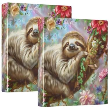 Imagem de Fichário fofo com 3 anéis de bicho-preguiça floral, 200 folhas, fichário de caderno decorativo, anel redondo, fichário resistente, 31,5 x 27 x 6 cm, 1 pacote