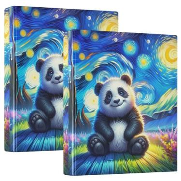 Imagem de Lindo urso panda noite estrelada 3 fichários com 3 anéis comporta 200 folhas, 3 pastas de anéis, anel redondo, fichário resistente, 31,5 x 27 x 6 cm, pacote com 2