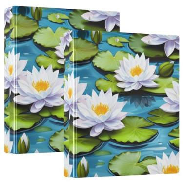 Imagem de Fichários personalizados elegantes de flores de lótus brancas de 3 cm, 3 anéis, 200 folhas, caderno, impressão, anel redondo, 31,5 x 27 x 6 cm, 1 pacote