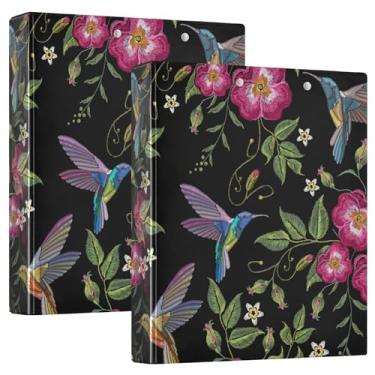 Imagem de Fichário bordado de rosas beija-flor de 3 cm com 3 anéis para guardar 200 folhas, fichário de apresentação de anel redondo, 31,5 x 27 x 6 cm, 1 pacote