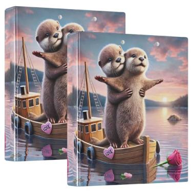 Imagem de Fichários personalizados Titanic Otter Romantic Love de 3 cm com 3 anéis para guardar 200 folhas, 3 pastas de anel, fichário de escritório com anel redondo, 31,5 x 27 x 6 cm, pacote com 2
