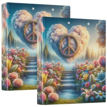 Imagem de Fichário de 3 anéis Peace and Love Flowers de 3 cm comporta 200 folhas fofas pastas de fichário redondo para receitas, 31,5 x 27 x 6 cm, 1 pacote