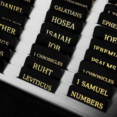 Imagem de Folhas douradas da Bíblia Católica - Etiquetas de índice de impressão grande laminadas, 73 + 17 guias de livros católicos para facilitar o estudo da Bíblia, preto