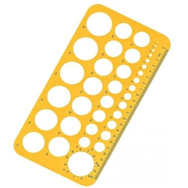 Imagem de Modelos de desenhos geométricos amarelos de plástico, ferramenta de auxílio de desenho de artista de estêncil de círculo, régua geométrica de modelo de círculo laranja para desenho, escritório e
