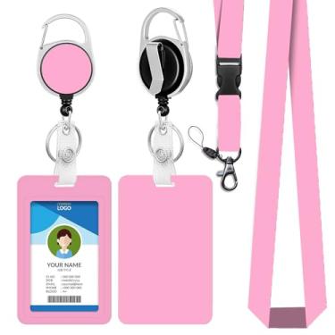 Imagem de IBOVODI Porta-crachá de identificação rosa com clipe retrátil para carretel, cordões bonitos para chaves de suporte de crachás de identificação, para mulheres, escritório, enfermeiras, médicos