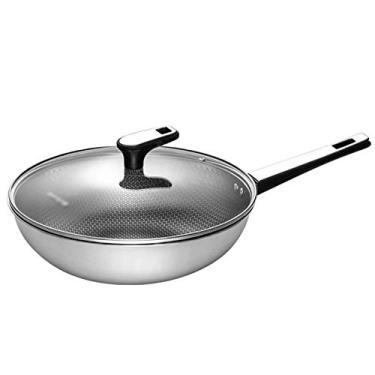 Imagem de Conjuntos de panelas 32 cm 34 cm frigideira antiaderente doméstica wok sem fumaça panela de cozinha panela de vidro fogão a gás universal panelas (tamanho : 32 cm) ()