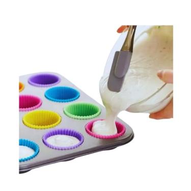 Imagem de Kit 12 Formas de Silicone para Cupcake Muffin Doces Reutilizáveis Antiaderentes Sortidas
