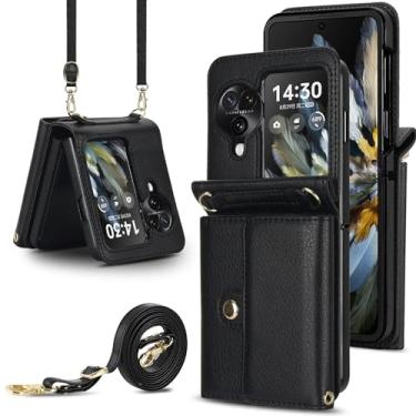 Imagem de Capa carteira flip Oppo Find N3, porta-cartões com bloqueio RFID e alça destacável, couro durável e TPU, 4 compartimentos para cartão, proteção contra quedas, capa flip com suporte para uso diário