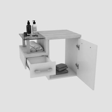 Imagem de Gabinete Para Banheiro Com Cuba Quadrada Q32 E Espelheira Com Porta Legno 630w Compace Branco/carvalho Dark