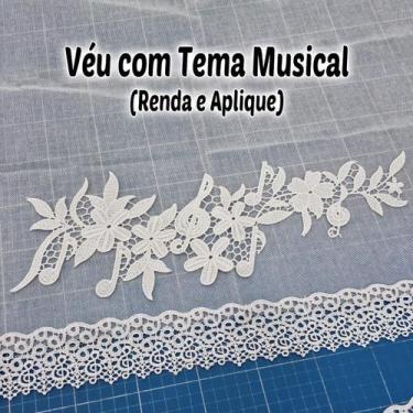 Imagem de Véu Ccb Organista Renda e Aplique Musical Clave de Sol (modelo Cecília