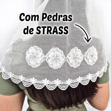 Imagem de Véu Ccb Com Pedras Strass Aplique Floral Congregação Cristã Adulto (Ma